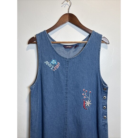 Agapo Jean Jumper Dress with Floral Embroidery Women's Size Medium - Picture 2 of 12